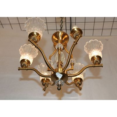 6-light Gold Plated Brass and Glass Chandelier,