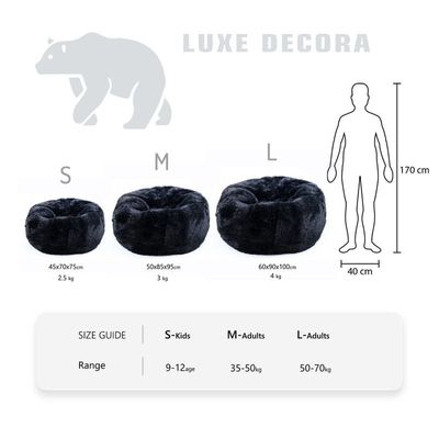 Luxe Decora Largo | Long-Haired Fur Bean Bag for Exotic Luxurious Comfort | With Polystyrene Beads Filling | Best for Kids and Adults (Black, Small)…