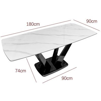 Maple Home Accent Dining Table Marble Pattern Top Rock Stone Sturdy Versatile Black Metal Frame High Glossy Mirrored Finish Dining Living Room Luxury Restaurant Furniture 180*90cm