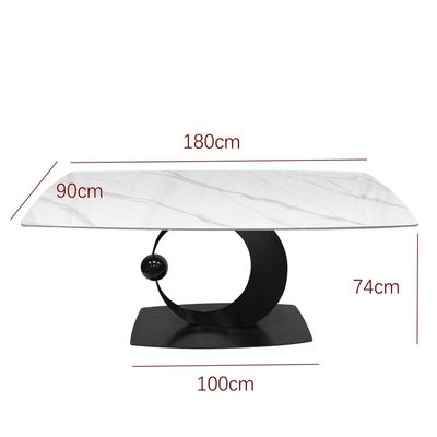 Maple Home Accent Dining Table Marble Pattern Top Rock Stone Sturdy Versatile Black Metal Frame High Glossy Mirrored Finish Dining Living Room Luxury Restaurant Furniture 180*90cm