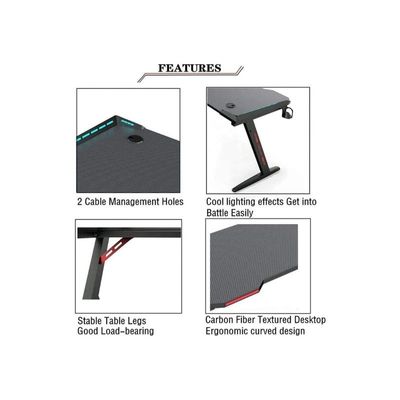Sulsha Gaming Desk,Ergonomic Computer and Gaming Table Y Shaped for Pc, Workstation, Home, Office with LED Lights Carbon Fiber Surface,Cup Holder and Headphone Hook,120Ã—60Ã—75cm