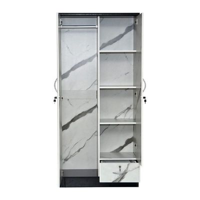 Modern design 2 Door Marble & Wooden Wardrobe Cabinet Cupboard Engineered Wood Perfect Modern Stylish Heavy Duty -WHITE,Black 