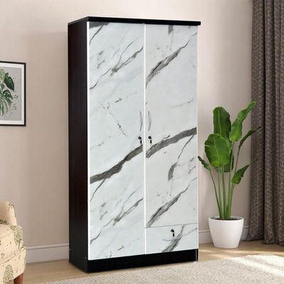 Modern design 2 Door Marble & Wooden Wardrobe Cabinet Cupboard Engineered Wood Perfect Modern Stylish Heavy Duty -WHITE,Black 