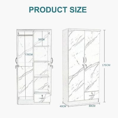 Modern design 2 Door Marble & Wooden Wardrobe Cabinet Cupboard Engineered Wood Perfect Modern Stylish Heavy Duty -WHITE,Black 