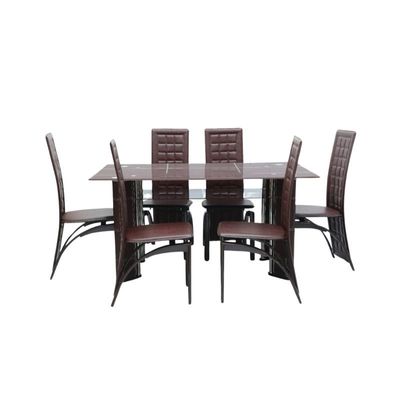 7-Piece Rectangular Dining Set | Sturdy Kitchen Dining Table with 6 Dining Chairs | 1+6 Seater Modern Design Furniture for Home, Dining Room Color Brown