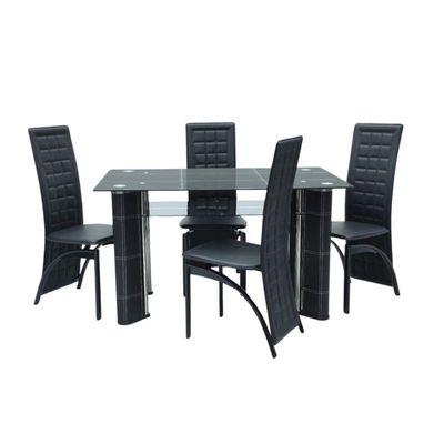5-Piece Rectangular Dining Set | Sturdy Kitchen Dining Table with 4 Dining Chairs | 1+4 Seater Modern Design Furniture for Home, Dining Room Color Black