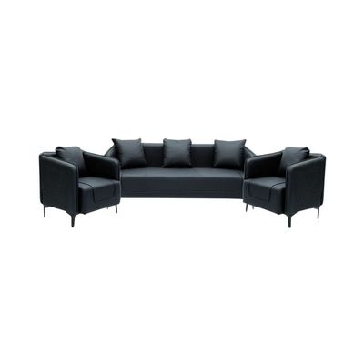 Sofa Set 3+1+1 Combination of Black Color Pu Leather