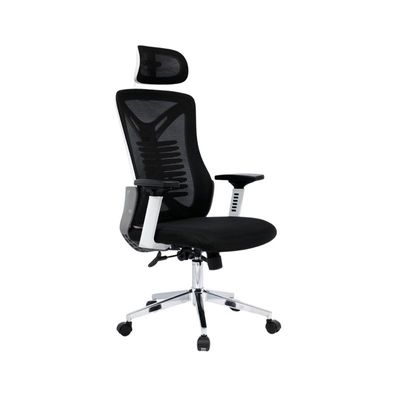 Ergonomic Office Chair with Headrest and Lumbar Support Desk Chair Computer Chair, High Back Executive Swivel Chair (Black and White) (Headrest)