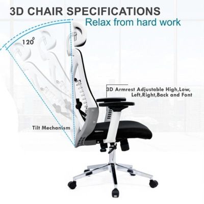 Ergonomic Office Chair with Headrest and Lumbar Support Desk Chair Computer Chair, High Back Executive Swivel Chair (Black and White) (Headrest)