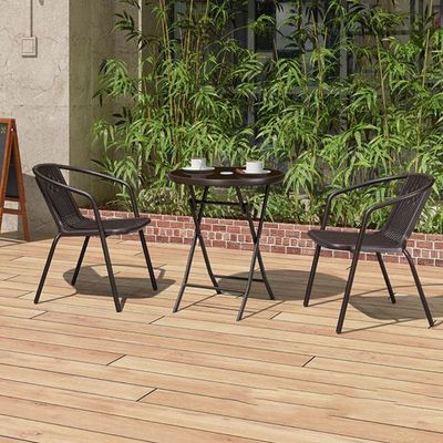 2-piece Rattan Garden Furniture Set Patio Indoor Outdoor set table chair Conversation set Brown