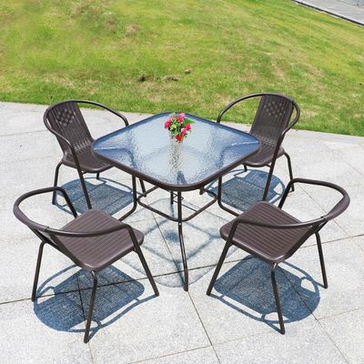Garden Dining Set 5 Piece Outdoor Furniture Patio Dining Table and Chair Balcony Dinner Table Dinner Chair Poly Rattan Anthracite BROWN