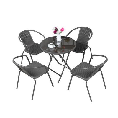 Garden Dining Set 5 Piece Outdoor Furniture Patio Dining Table and Chair Balcony Dinner Table Dinner Chair Poly Rattan Anthracite BROWN