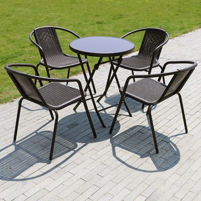 Garden Dining Set 5 Piece Outdoor Furniture Patio Dining Table and Chair Balcony Dinner Table Dinner Chair Poly Rattan Anthracite BROWN