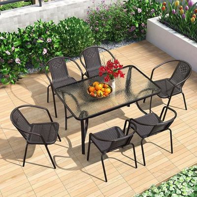 Garden Dining Set 7 Piece Outdoor Furniture Patio Dining Table and Chair Balcony Dinner Table Dinner Chair Poly Rattan Anthracite