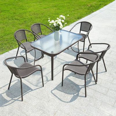 Garden Dining Set 7 Piece Outdoor Furniture Patio Dining Table and Chair Balcony Dinner Table Dinner Chair Poly Rattan Anthracite