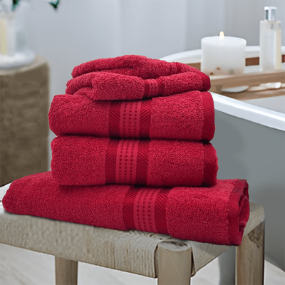 Daffodil Bath Towel Red Stripe Diamond Dobby (70 x 140 Cm) 100% Cotton - (Set of 1) 500 Gsm 