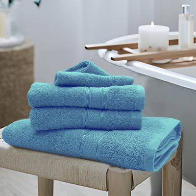 منشفة حمام    دافوديل دوبي مخططة باللون الأزرق الفاتح (70 × 140 سم) قطن 100% - (مجموعة من قطعة واحدة) 500 جرام لكل متر مربع