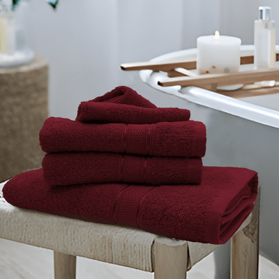 Daffodil Bath Towel Burgundy Stripe Diamond Dobby (70 x 140 Cm)  100% Cotton - (Set of 2) 500 Gsm