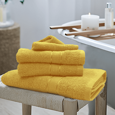 Daffodil Bath Towel Yellow Stripe Diamond Dobby (70 x 140 Cm)  100% Cotton - (Set of 2) 500 Gsm