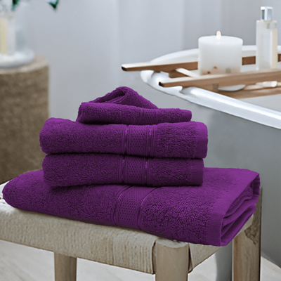Daffodil Bath Towel Purple Stripe Diamond Dobby (70 x 140 Cm)  100% Cotton - (Set of 6) 500 Gsm