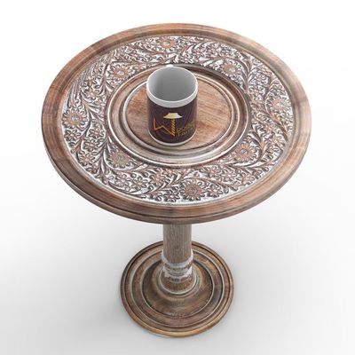 Wooden Twist Sculpte Hand Carved Solid Wood End Table
