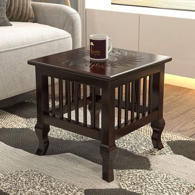Mango Wood Handmade Carving Classic Side Table for Living Room