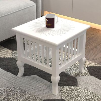 Mango Wood Handmade Carving Classic Side Table for Living Room