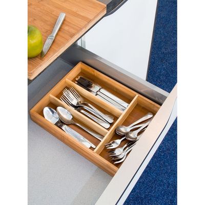 4 Section Bamboo Organiser Cutlery Organiser Tray Kitchen Drawer Organiser
