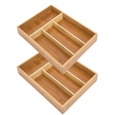 2 Pieces Bamboo Wooden Cutlery Tray Kitchen Drawer