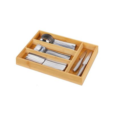 3 Pieces Bamboo Cutlery Drawer Tray Kitchen Organiser Storage Holder 