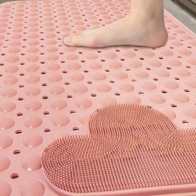 Anti-Slip Massage Pink Bathroom Bath Tub Mats with Suction Cup and Drain Hole Quick Drying Shower Floor Mat (40×70CM)