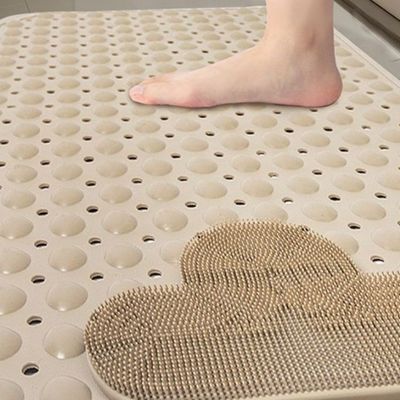Anti-Slip Massage Beige Bathroom Bath Tub Mats with Suction Cup and Drain Hole Quick Drying Shower Floor Mat (40×70CM)