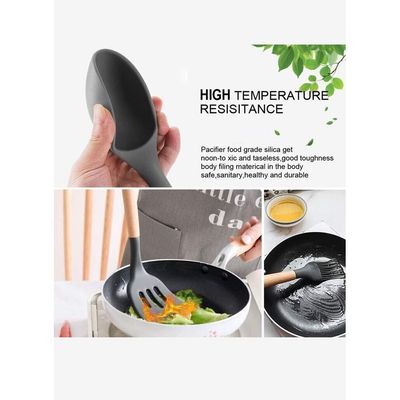 Silicone Cooking Utensils Kitchen Utensil Set,12 PCS Wooden Handle Nontoxic BPA Free Silicone Spoon Spatula Turner Tongs Kitchen Gadgets Utensil Set for Nonstick Cookware with Holder