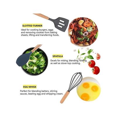 Silicone Turner Tongs Spatula Spoon Set for Nonstick Cookware Set of 12Pcs
