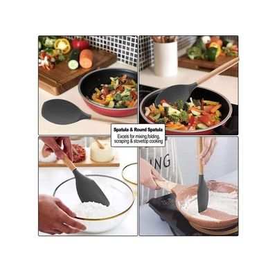 Silicone Turner Tongs Spatula Spoon Set for Nonstick Cookware Set of 12Pcs