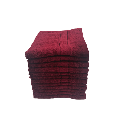Daffodil Face Towel Burgundy Stripe Diamond Dobby (30 x 30 Cm) 100% Cotton - (Set of 12) 500 Gsm