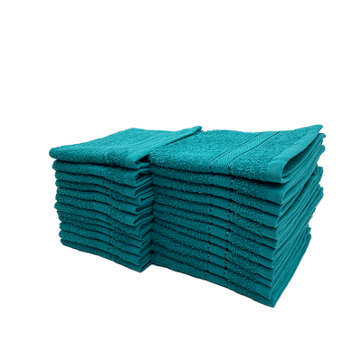 Daffodil Face Towel Turquoise Blue Stripe Diamond Dobby (30 x 30 Cm) 100% Cotton - (Set of 2) 500 Gsm