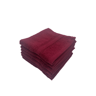 Daffodil Face Towel Burgundy Stripe Diamond Dobby (30 x 30 Cm) 100% Cotton - (Set of 6) 500 Gsm