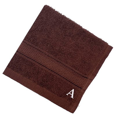 Daffodil (Brown) Monogrammed Face Towel (30 x 30 Cm - Set of 6) 100% Cotton, Absorbent and Quick dry, High Quality Bath Linen- 500 Gsm White Thread Letter "A"