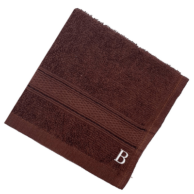 Daffodil (Brown) Monogrammed Face Towel (30 x 30 Cm - Set of 6) 100% Cotton, Absorbent and Quick dry, High Quality Bath Linen- 500 Gsm White Thread Letter "B"