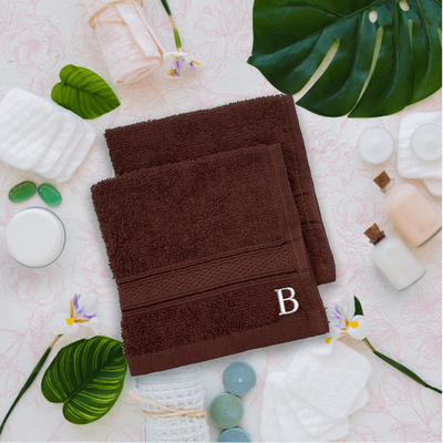 Daffodil (Brown) Monogrammed Face Towel (30 x 30 Cm - Set of 6) 100% Cotton, Absorbent and Quick dry, High Quality Bath Linen- 500 Gsm White Thread Letter "B"