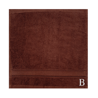 Daffodil (Brown) Monogrammed Face Towel (30 x 30 Cm - Set of 6) 100% Cotton, Absorbent and Quick dry, High Quality Bath Linen- 500 Gsm White Thread Letter "B"