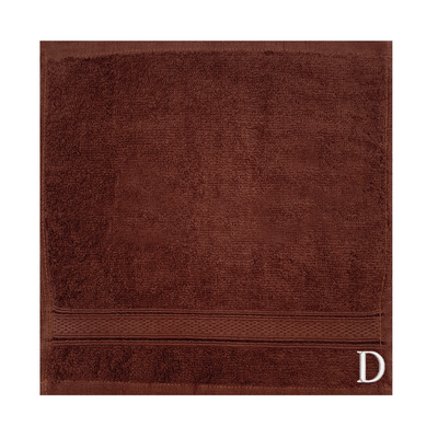 Daffodil (Brown) Monogrammed Face Towel (30 x 30 Cm - Set of 6) 100% Cotton, Absorbent and Quick dry, High Quality Bath Linen- 500 Gsm White Thread Letter "D"