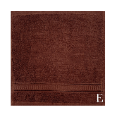 Daffodil (Brown) Monogrammed Face Towel (30 x 30 Cm - Set of 6) 100% Cotton, Absorbent and Quick dry, High Quality Bath Linen- 500 Gsm White Thread Letter "E"