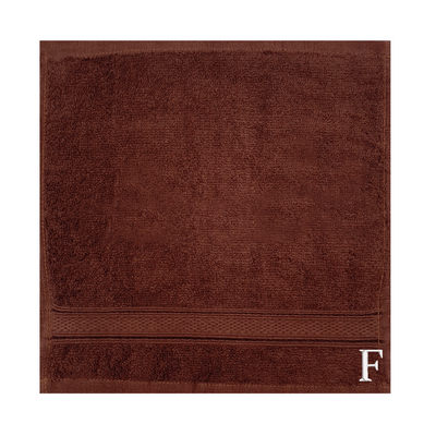 Daffodil (Brown) Monogrammed Face Towel (30 x 30 Cm - Set of 6) 100% Cotton, Absorbent and Quick dry, High Quality Bath Linen- 500 Gsm White Thread Letter "F"