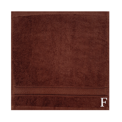 منشفة الوجه المليئة بالألوان (براون) مونوجرام (30 × 30 سم - مجموعة من 6) بنسبة 100 ٪ من القطن ، والامتصاص الجاف والسيء الجاف وعالي الجودة - 500 جي إس إم أبيض حرف "F"