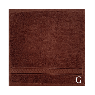 Daffodil (Brown) Monogrammed Face Towel (30 x 30 Cm - Set of 6) 100% Cotton, Absorbent and Quick dry, High Quality Bath Linen- 500 Gsm White Thread Letter "G"