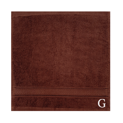 منشفة الوجه المليئة بالألوان (براون) مونوجرام (30 × 30 سم - مجموعة من 6) بنسبة 100 ٪ من القطن ، والامتصاص الجاف والسريع ، وعالي الجودة من الكتان - 500 جي إس إم أبيض حرف "G"