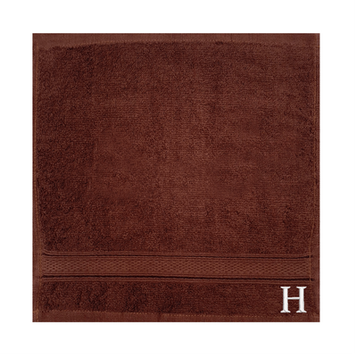 Daffodil (Brown) Monogrammed Face Towel (30 x 30 Cm - Set of 6) 100% Cotton, Absorbent and Quick dry, High Quality Bath Linen- 500 Gsm White Thread Letter "H"