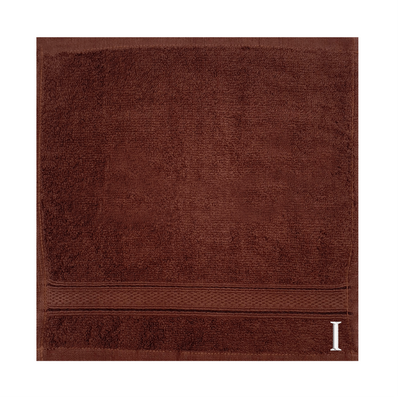 Daffodil (Brown) Monogrammed Face Towel (30 x 30 Cm - Set of 6) 100% Cotton, Absorbent and Quick dry, High Quality Bath Linen- 500 Gsm White Thread Letter "I"